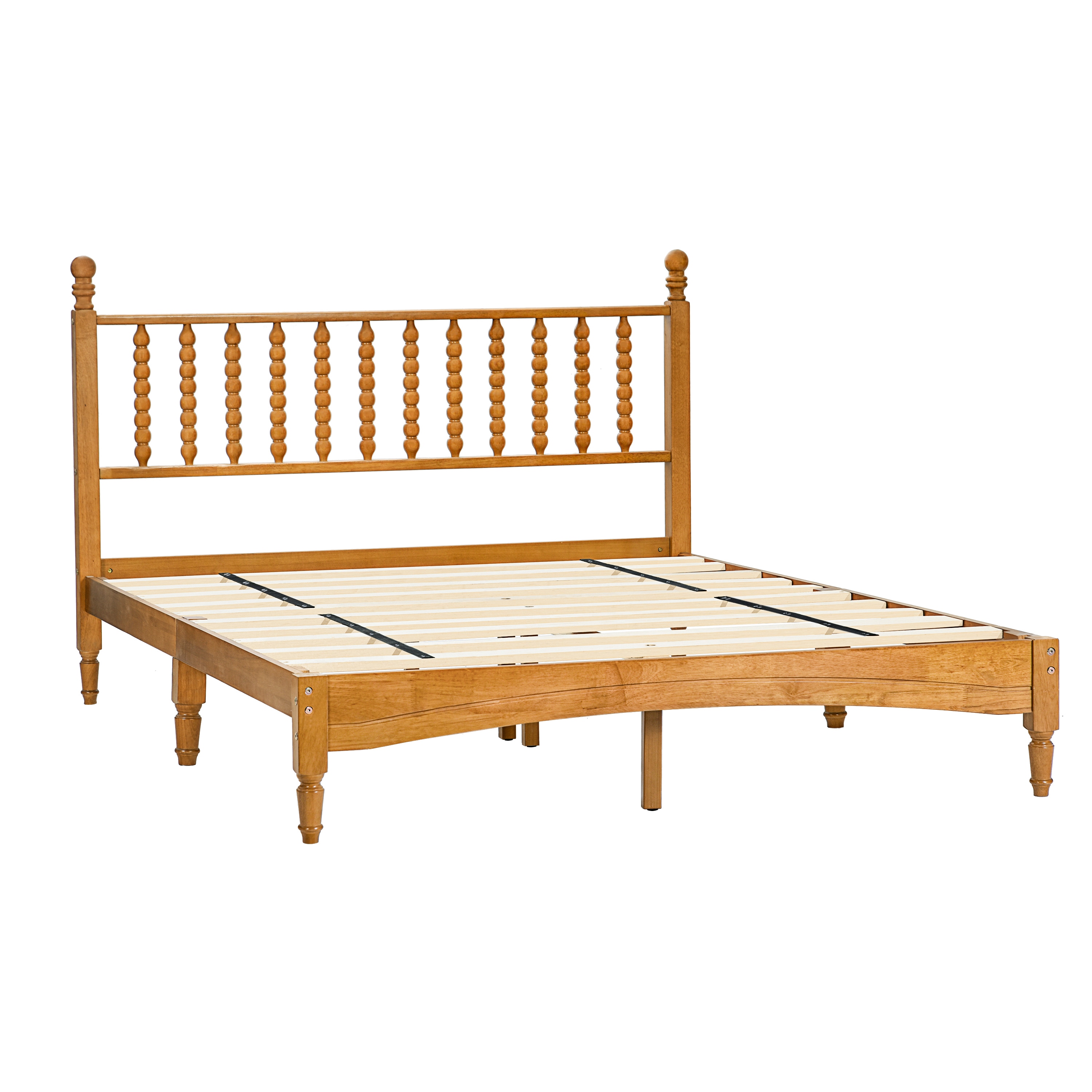 Queen Wood Bed Frame with Headboard, Solid Rubber Wood with Wood Central Supports, 1000 Lb Capacity, Easy Assembly, No Box Spring Needed, Rustic Oak